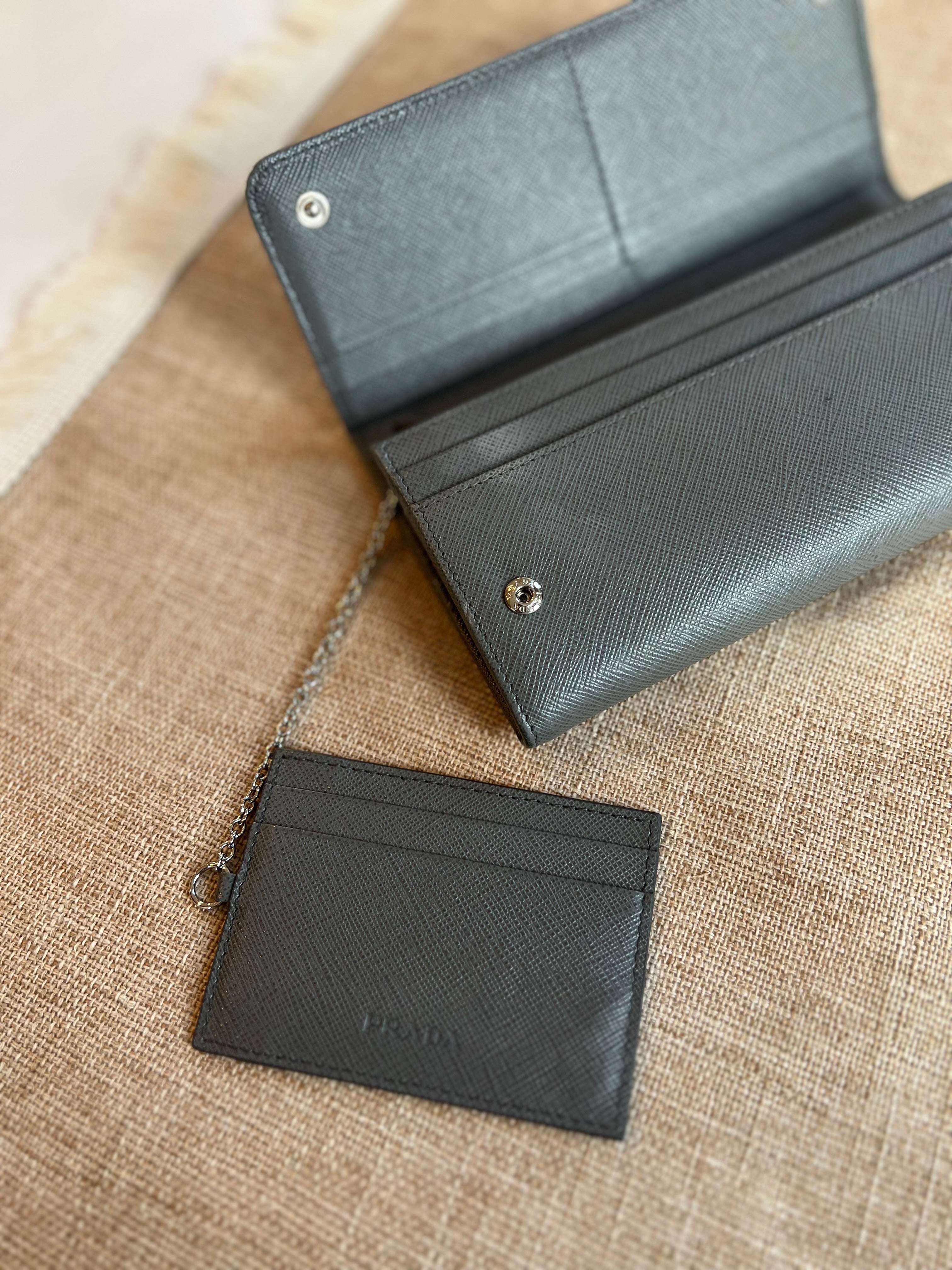 Prada saffiano grey wallet