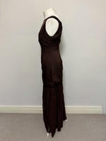 Load image into Gallery viewer, By Malina Flora Recycled Polyester and Viscose Tiered Maxi Dress in Chocolate Brown
