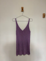 Load image into Gallery viewer, Dorothee Schumacher Shimmering Ribbed Knit Twin Set in Metallic Lavender - L

