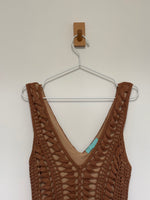 Load image into Gallery viewer, Melissa Odabash Crochet Knit V-Neck Mini Dress Tan Brown – Size L

