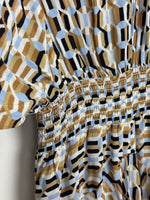 Load image into Gallery viewer, Maje Geometric Print Smocked Waist Maxi Dress in Viscose
