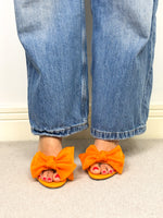 Load image into Gallery viewer, Atana 'The Aris' Mesh and Patent Leather Bow Mules in Orange - 6 UK
