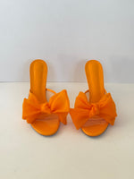 Load image into Gallery viewer, Atana 'The Aris' Mesh and Patent Leather Bow Mules in Orange - 6 UK
