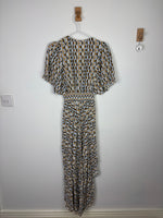 Load image into Gallery viewer, Maje Geometric Print Smocked Waist Maxi Dress in Viscose
