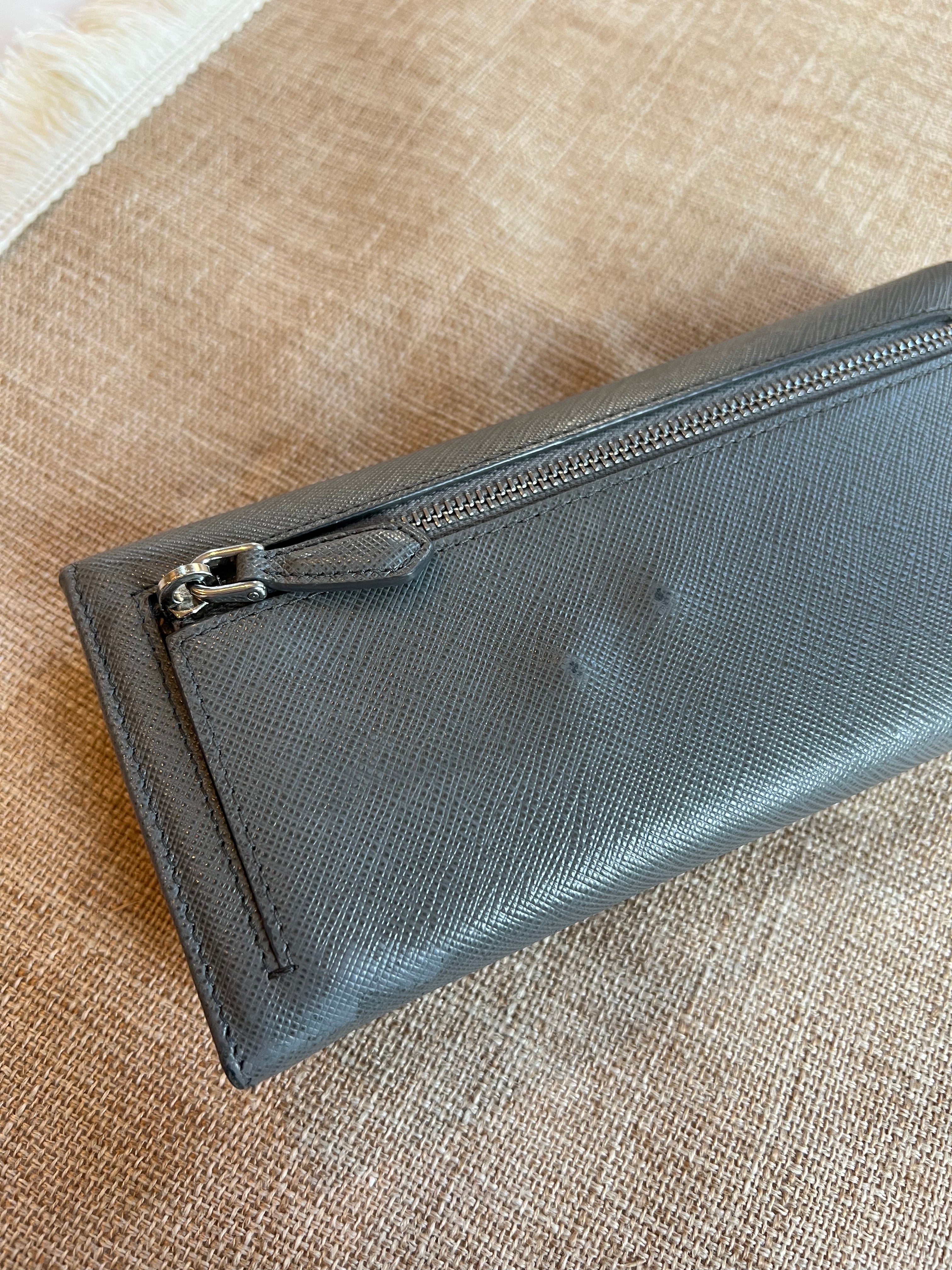 Prada saffiano grey wallet