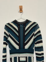 Load image into Gallery viewer, M Missoni Chevron Crochet Knit Long Sleeve Dress in Teal and Black - S
