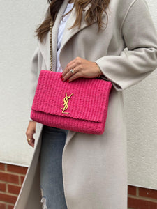 Saint Laurent Kate raffia pink bag