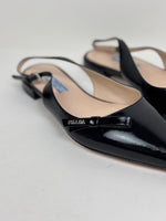 Load image into Gallery viewer, Prada Brushed Patent Leather Slingback Pointed-Toe Pumps Black - 5 UK
