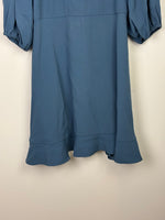 Load image into Gallery viewer, RED Valentino Smocked Puff-Sleeve Midi Dress in Petrol Blue Acetate-Viscose - 10 UK
