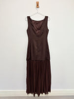 Load image into Gallery viewer, By Malina Flora Recycled Polyester and Viscose Tiered Maxi Dress in Chocolate Brown
