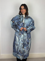 Load image into Gallery viewer, Moschino Jeans - Vintage Trompe L'oeil Denim Print Quilted Coat - collector’s item - Size 8 UK (oversized)
