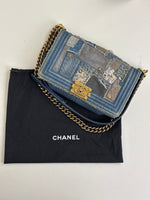 Load image into Gallery viewer, Chanel Medium Boy Bag Denim Patchwork Blue
