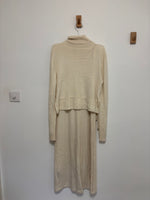Load image into Gallery viewer, Varana Arani 100% Fine Himalayan Cashmere Turtleneck and Ribbed Maxi Dress in Cream - M
