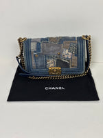 Load image into Gallery viewer, Chanel Medium Boy Bag Denim Patchwork Blue
