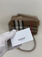Load image into Gallery viewer, Burberry Check Camera Bag in Chestnut Beige Leather and Canvas
