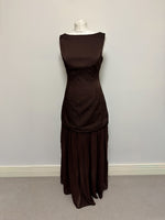Load image into Gallery viewer, By Malina Flora Recycled Polyester and Viscose Tiered Maxi Dress in Chocolate Brown

