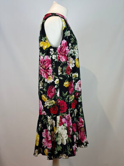 Dolce & Gabbana Black Floral Print Sleeveless Viscose Shift Midi Dress IT 50