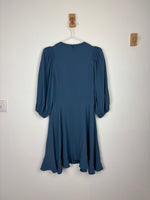 Load image into Gallery viewer, RED Valentino Smocked Puff-Sleeve Midi Dress in Petrol Blue Acetate-Viscose - 10 UK
