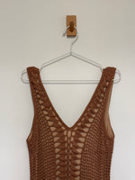 Load image into Gallery viewer, Melissa Odabash Crochet Knit V-Neck Mini Dress Tan Brown – Size L
