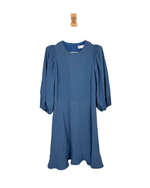 Load image into Gallery viewer, RED Valentino Smocked Puff-Sleeve Midi Dress in Petrol Blue Acetate-Viscose - 10 UK
