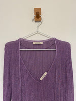 Load image into Gallery viewer, Dorothee Schumacher Shimmering Ribbed Knit Twin Set in Metallic Lavender - L
