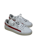 Load image into Gallery viewer, Prada Vitello Soft Leather Lace-Up Trainers White and Red - 5 UK
