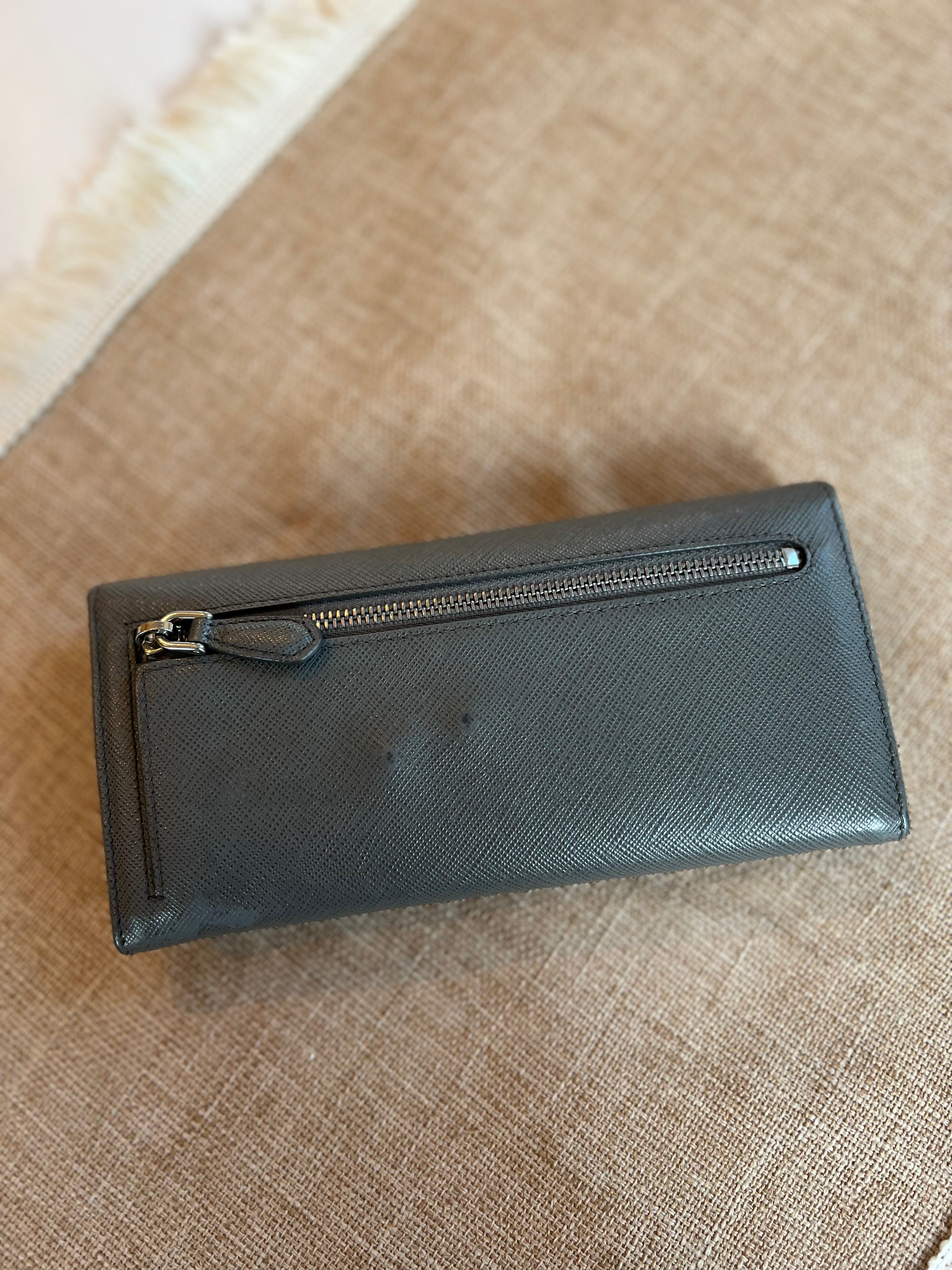 Prada saffiano grey wallet