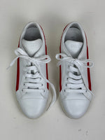 Load image into Gallery viewer, Prada Vitello Soft Leather Lace-Up Trainers White and Red - 5 UK
