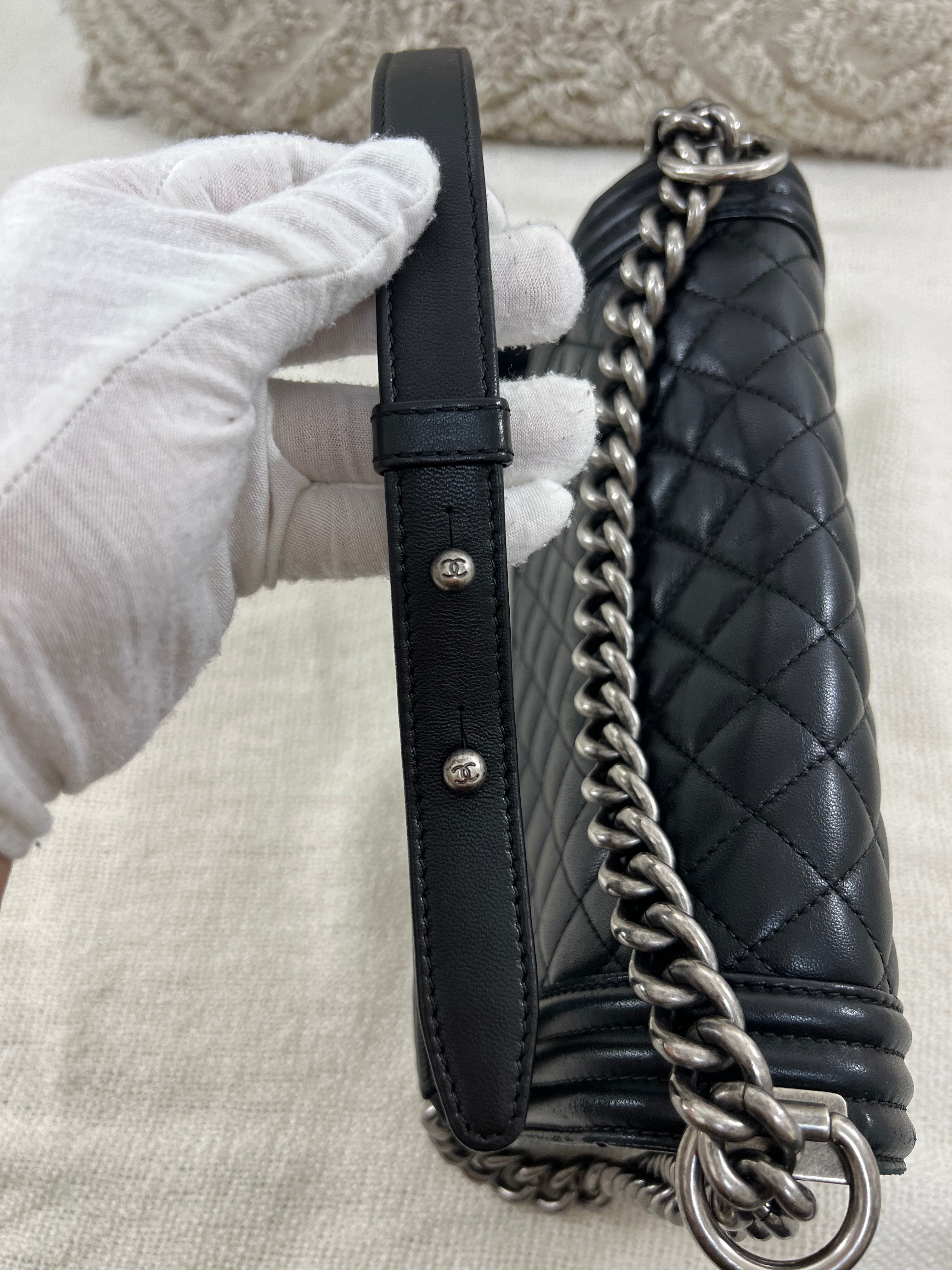 Chanel boy cheap bag silver chain