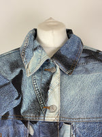 Load image into Gallery viewer, Moschino Jeans - Vintage Trompe L'oeil Denim Print Quilted Coat - collector’s item - Size 8 UK (oversized)

