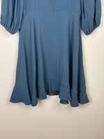 Load image into Gallery viewer, RED Valentino Smocked Puff-Sleeve Midi Dress in Petrol Blue Acetate-Viscose - 10 UK

