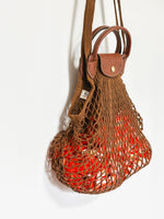 Load image into Gallery viewer, Longchamp x Filt Le Pliage Filet Mesh Tote Bag Cotton and Leather Brown
