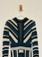 Load image into Gallery viewer, M Missoni Chevron Crochet Knit Long Sleeve Dress in Teal and Black - S
