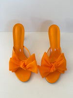 Load image into Gallery viewer, Atana 'The Aris' Mesh and Patent Leather Bow Mules in Orange - 6 UK
