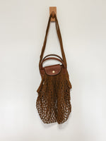 Load image into Gallery viewer, Longchamp x Filt Le Pliage Filet Mesh Tote Bag Cotton and Leather Brown
