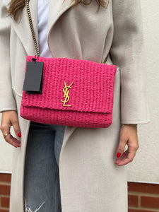 Saint Laurent Kate raffia pink bag