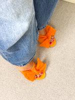 Load image into Gallery viewer, Atana 'The Aris' Mesh and Patent Leather Bow Mules in Orange - 6 UK
