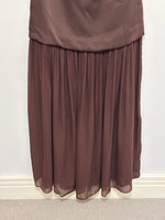 Load image into Gallery viewer, By Malina Flora Recycled Polyester and Viscose Tiered Maxi Dress in Chocolate Brown
