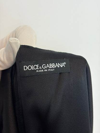 Dolce & Gabbana Black Floral Print Sleeveless Viscose Shift Midi Dress IT 50
