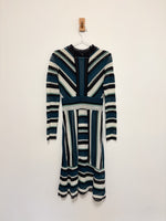 Load image into Gallery viewer, M Missoni Chevron Crochet Knit Long Sleeve Dress in Teal and Black - S

