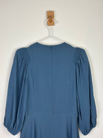 Load image into Gallery viewer, RED Valentino Smocked Puff-Sleeve Midi Dress in Petrol Blue Acetate-Viscose - 10 UK
