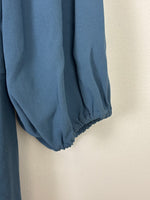 Load image into Gallery viewer, RED Valentino Smocked Puff-Sleeve Midi Dress in Petrol Blue Acetate-Viscose - 10 UK
