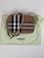 Load image into Gallery viewer, Burberry Check Camera Bag in Chestnut Beige Leather and Canvas
