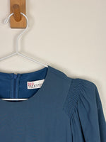 Load image into Gallery viewer, RED Valentino Smocked Puff-Sleeve Midi Dress in Petrol Blue Acetate-Viscose - 10 UK
