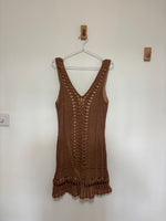 Load image into Gallery viewer, Melissa Odabash Crochet Knit V-Neck Mini Dress Tan Brown – Size L

