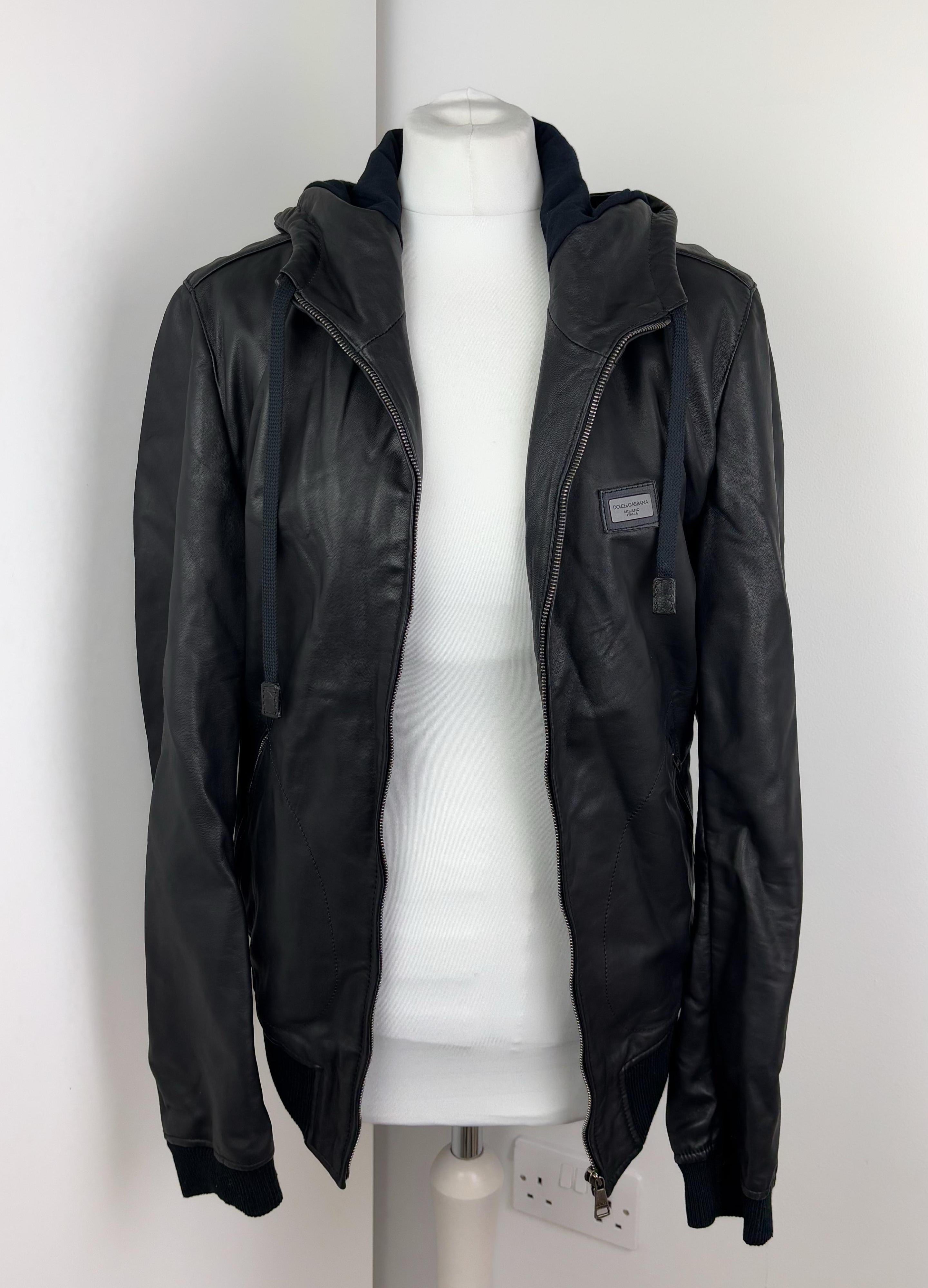 MENSWEAR - Dolce & Gabbana hoodie leather jacket - 48 UK