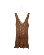 Load image into Gallery viewer, Melissa Odabash Crochet Knit V-Neck Mini Dress Tan Brown – Size L
