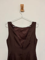 Load image into Gallery viewer, By Malina Flora Recycled Polyester and Viscose Tiered Maxi Dress in Chocolate Brown

