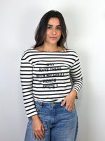 Load image into Gallery viewer, Christian Dior "Why Have There Been No Great Women Artists?" Breton Striped Long Sleeve Tee White Black - S
