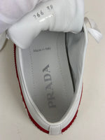 Load image into Gallery viewer, Prada Vitello Soft Leather Lace-Up Trainers White and Red - 5 UK
